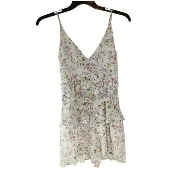 TRIXXI Womens ROMPER sz M Wildflower Floral Lined V-Neck Ruffle Flirty Straps - Picture 3 of 13
